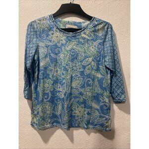 Alfred Dunner Top Medium Floral blue Studded